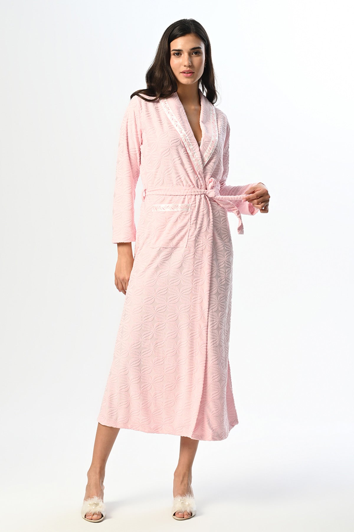 Lace Collar Maternity Robe - 23807