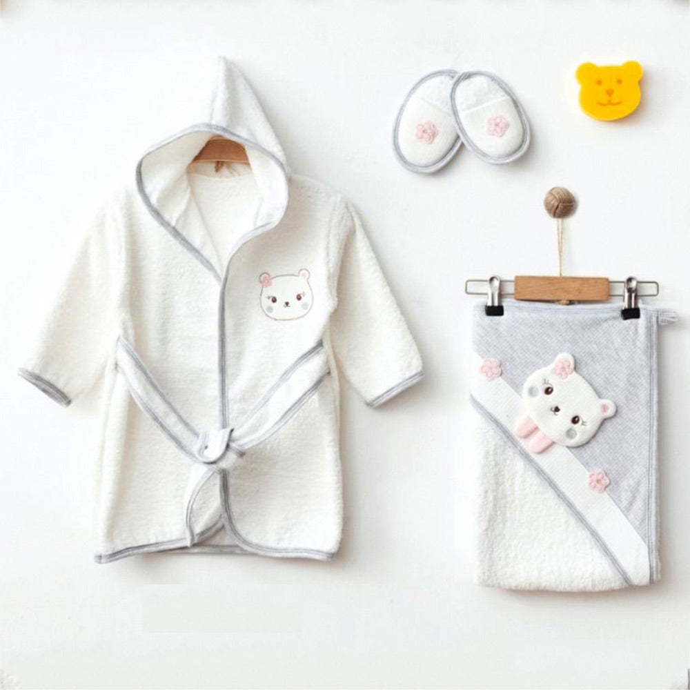Bear Themed Baby Bathrobe Set Grey (0-24 Months) - 239.5581