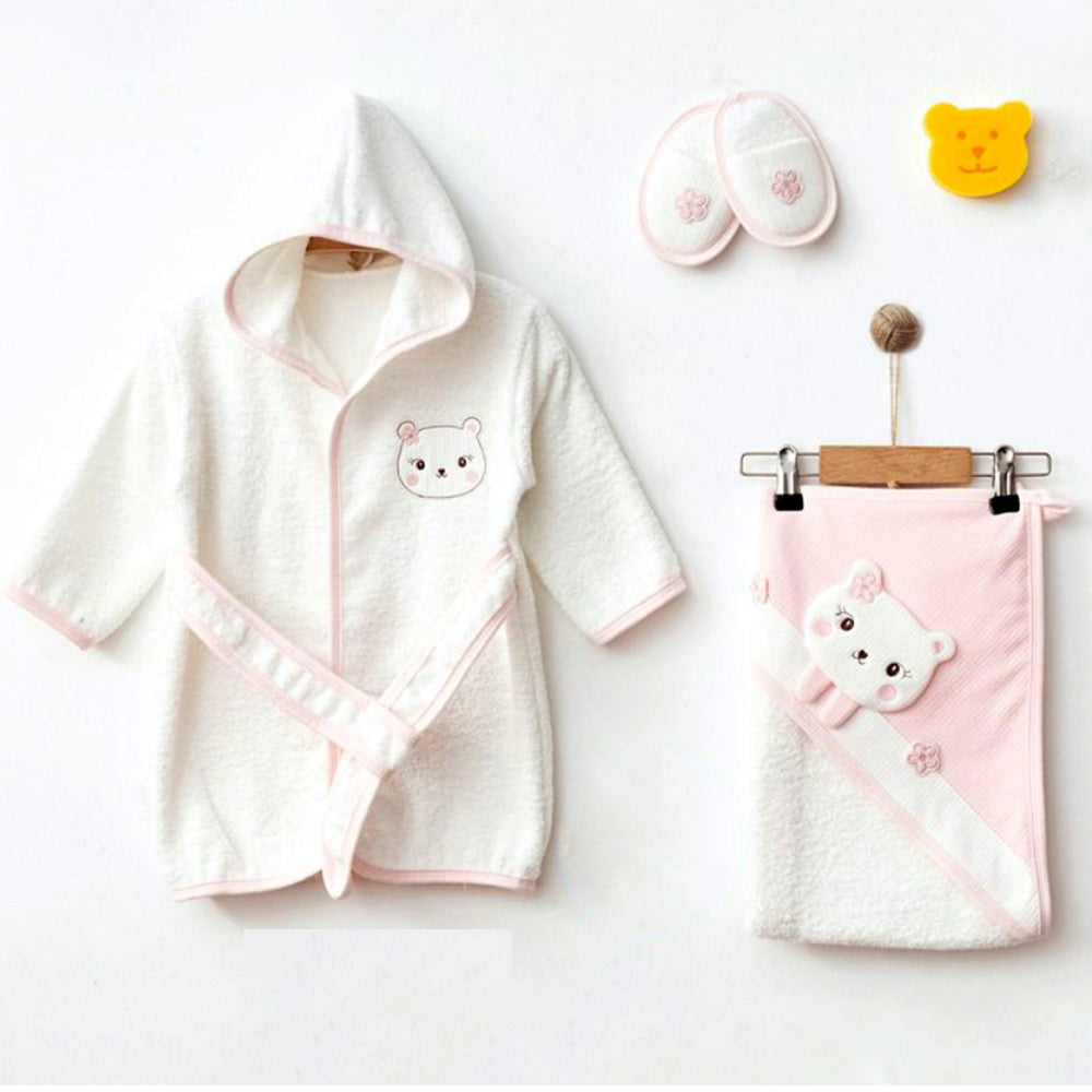 Bear Themed Baby Bathrobe Set Pink (0-24 Months) - 239.5581