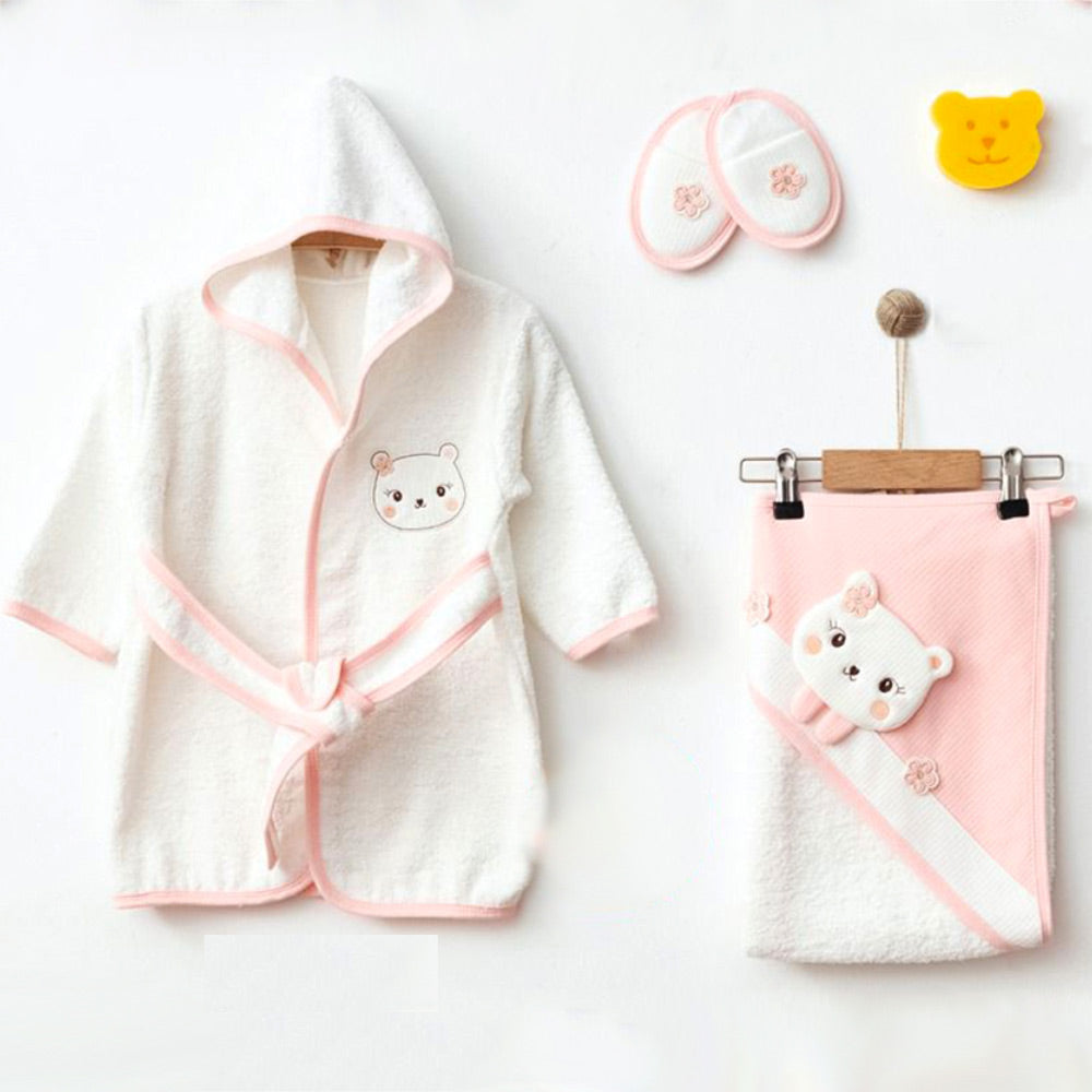 Bear Themed Baby Bathrobe Set Salmon (0-24 Months) - 239.5581