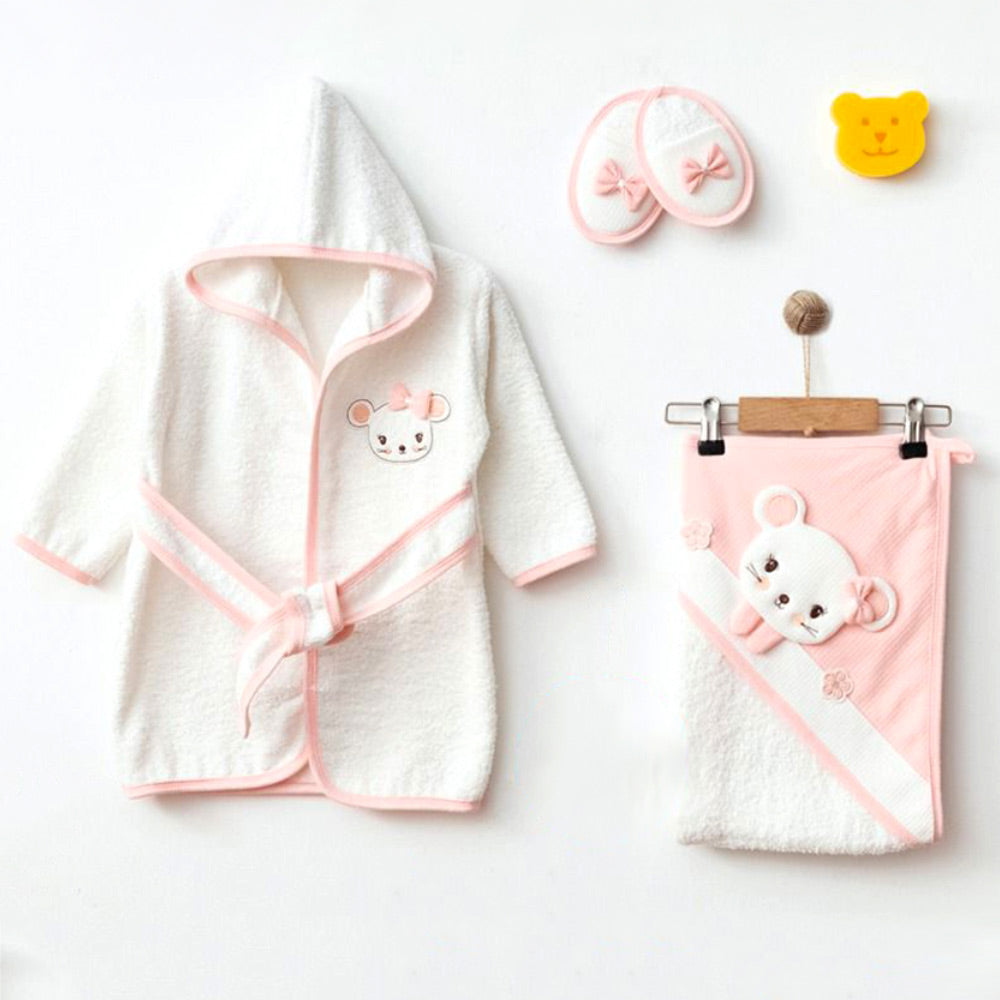 Mouse Themed Baby Bathrobe Set Salmon (0-24 Months) - 239.5582
