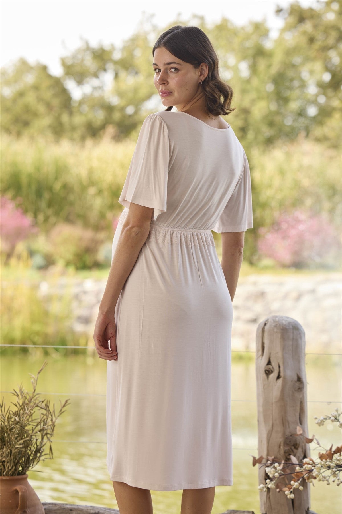 Lacy Panel Maternity & Nursing Nightgown Pink - 24078