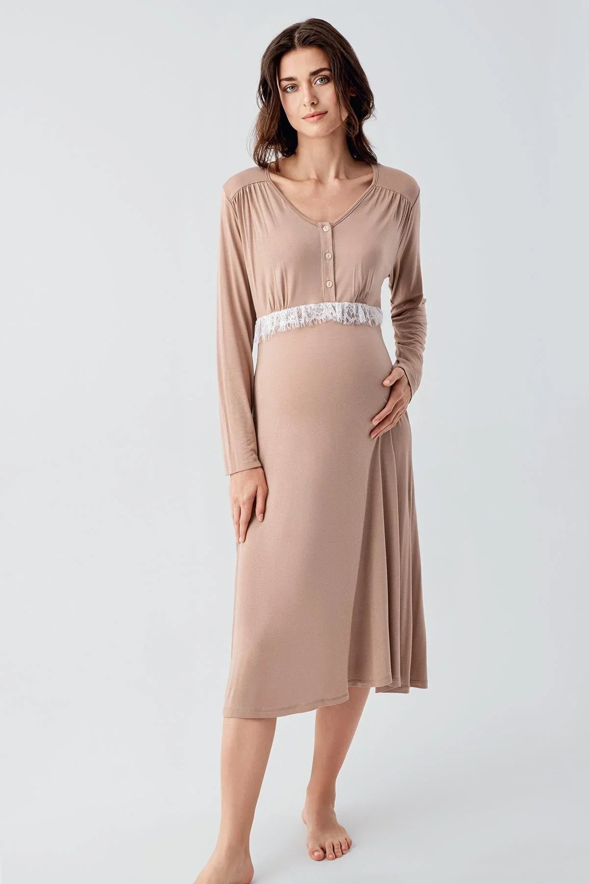 Lacy Patterned 4-Piece Maternity-Nursing Set Beige - 101101