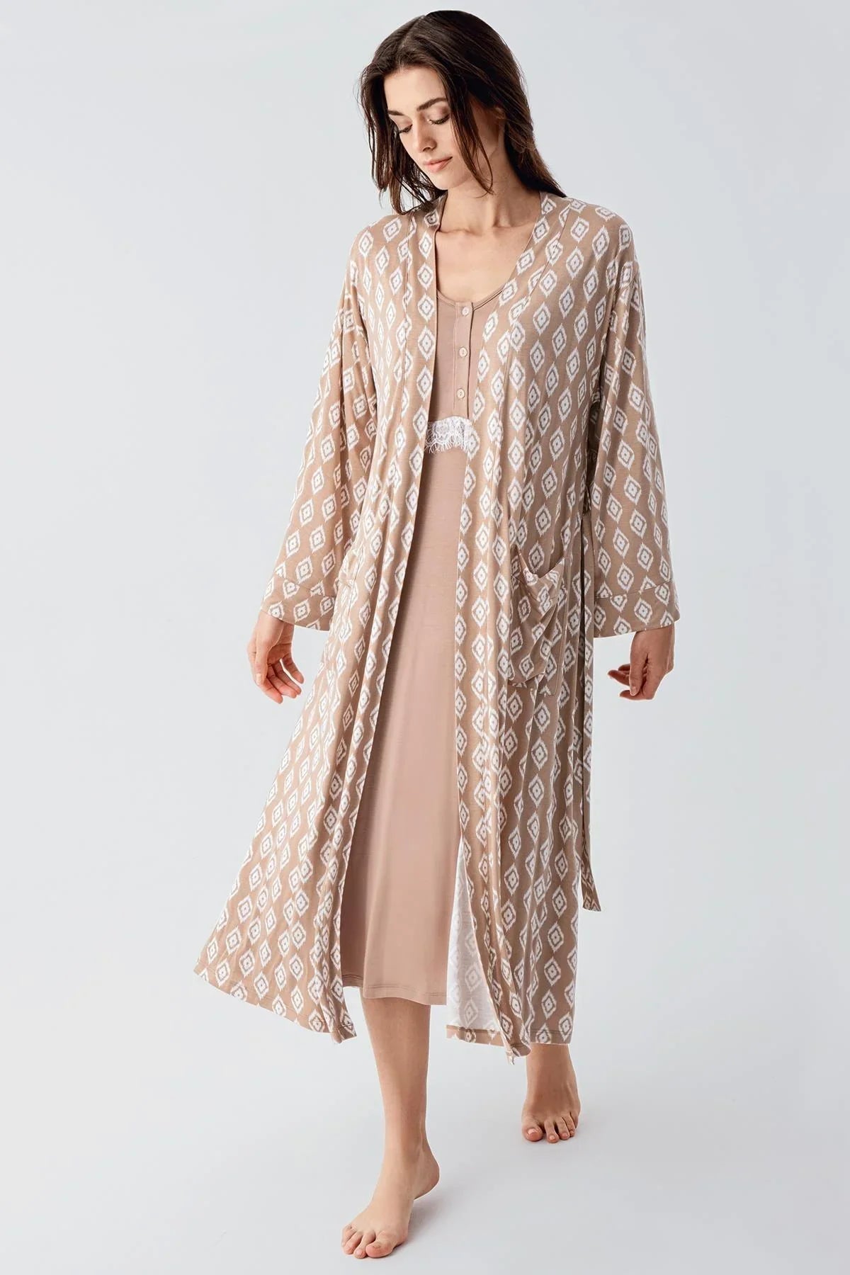 Lacy Patterned 4-Piece Maternity-Nursing Set Beige - 101101