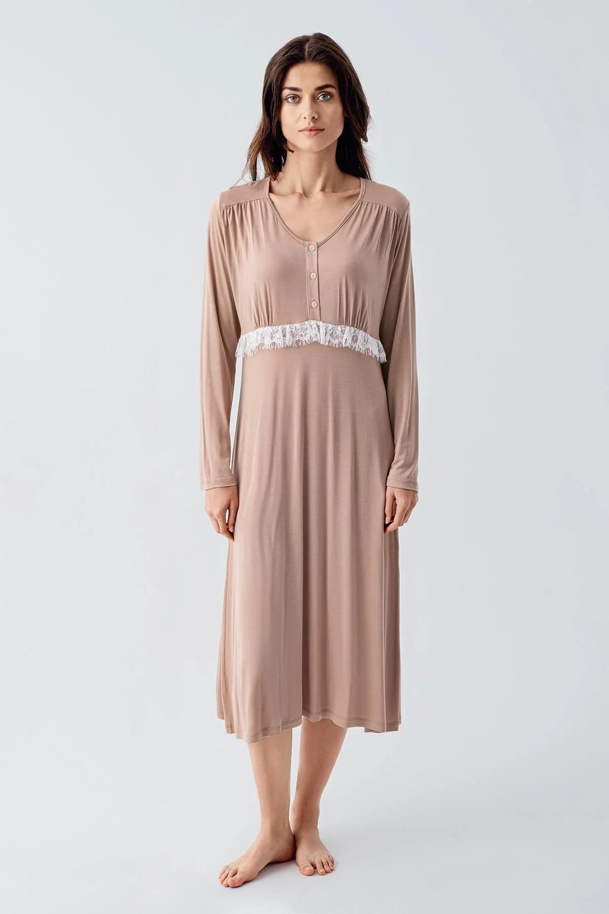 Lacy Patterned 4-Piece Maternity-Nursing Set Beige - 101101