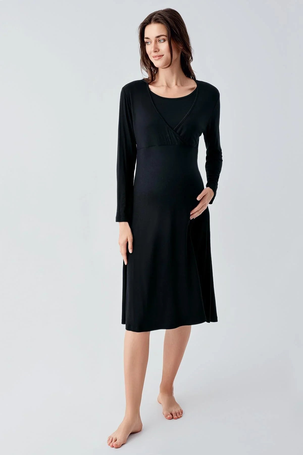 Melange Double Breasted 4-Piece Maternity-Nursing Set Black - 105105