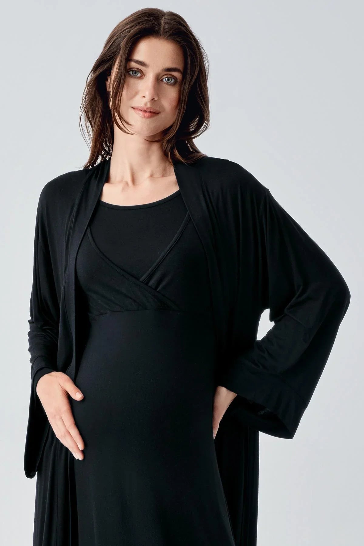 Melange Double Breasted 4-Piece Maternity-Nursing Set Black - 105105