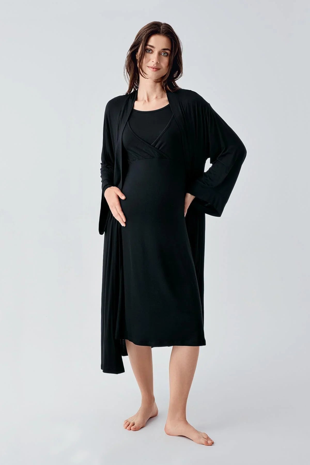 Melange Double Breasted 4-Piece Maternity-Nursing Set Black - 105105