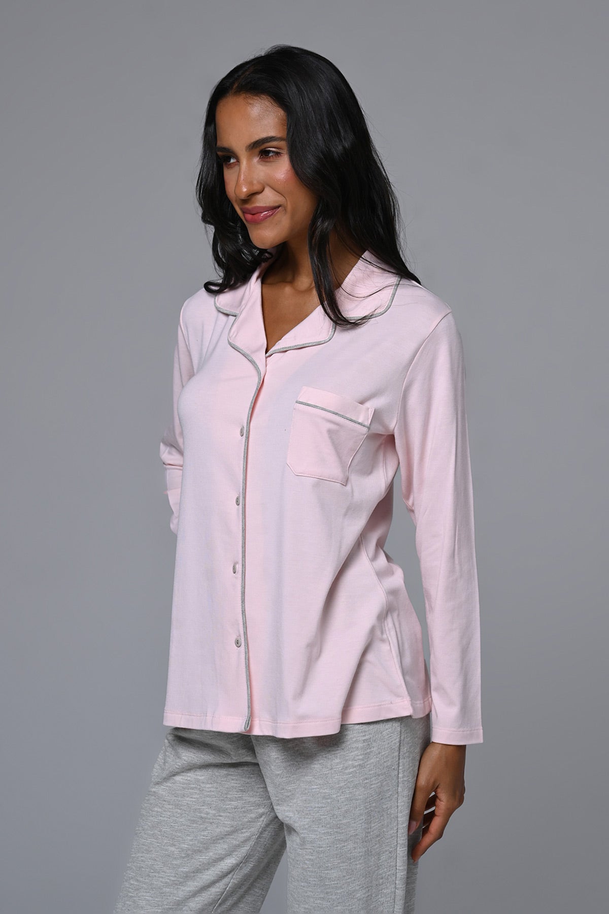 Shirt Collar 3-Piece Maternity-Nursing Pajama & Polka-Dot Robe Set - 24341