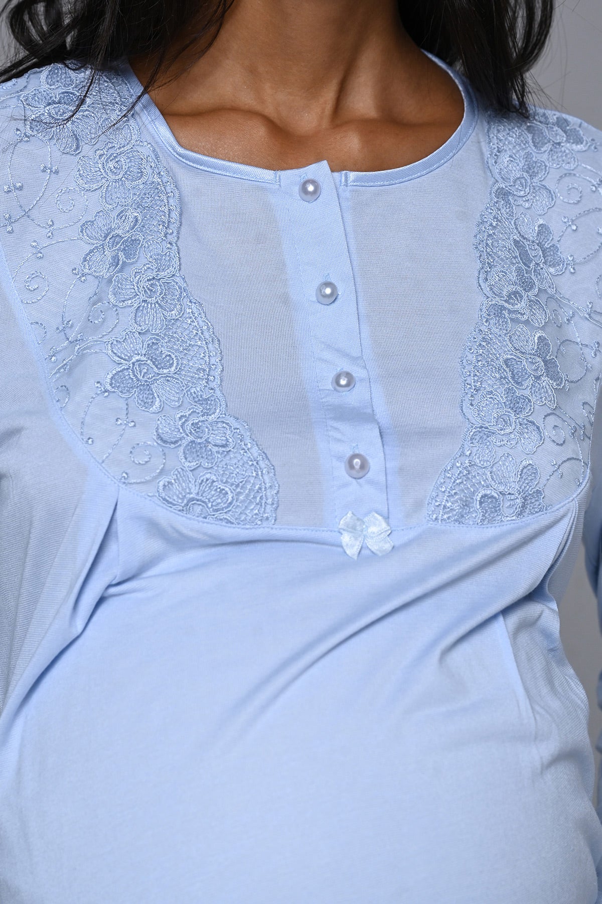 Lacy Edge 3-Piece Maternity-Nursing Pajama & Robe Set Blue - 24359