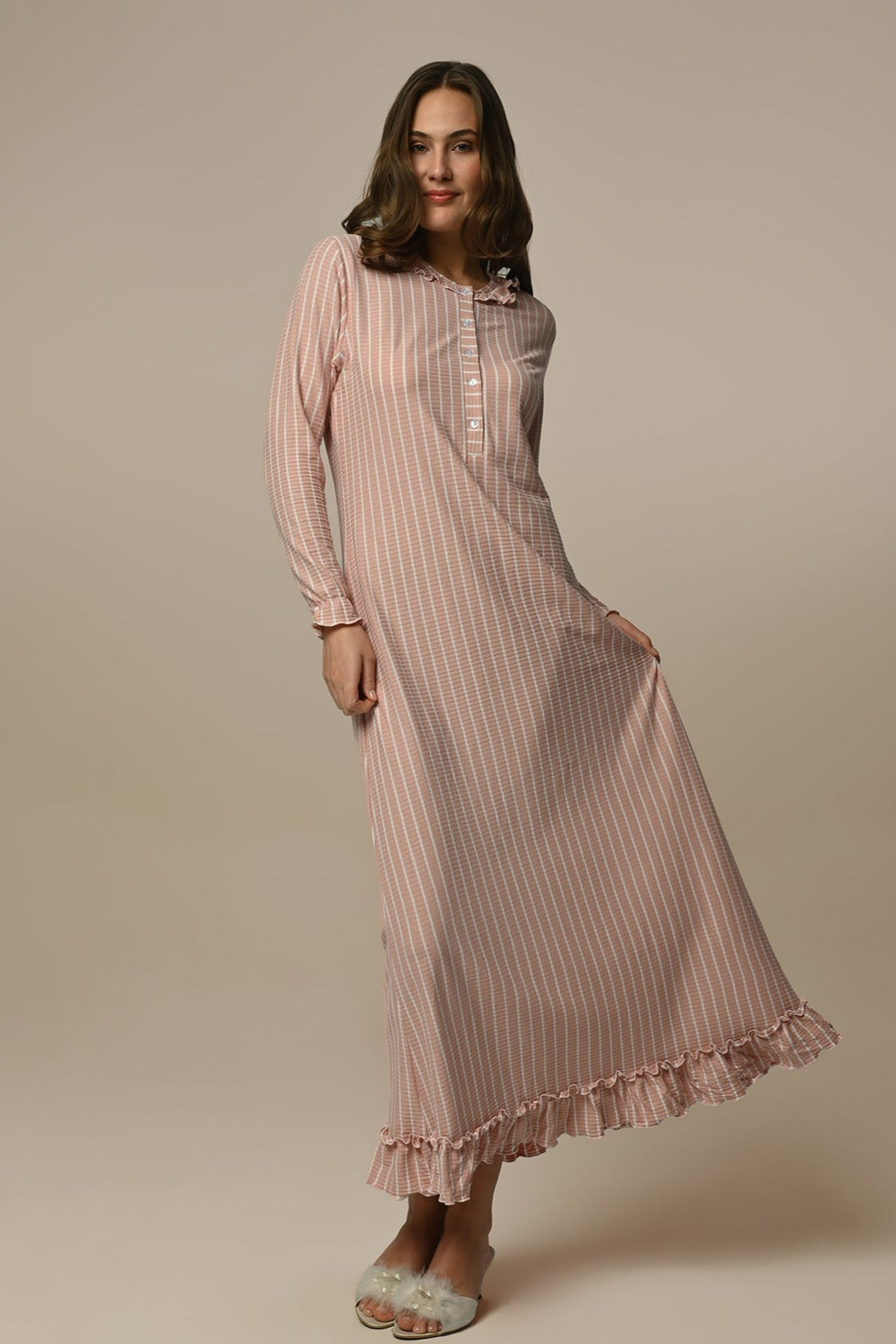 Ribbed Stripe Maternity & Nursing Nightgown - 24401