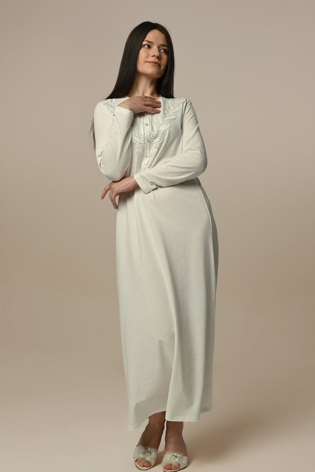 Lace Collar Maternity & Nursing Nightgown - 24404