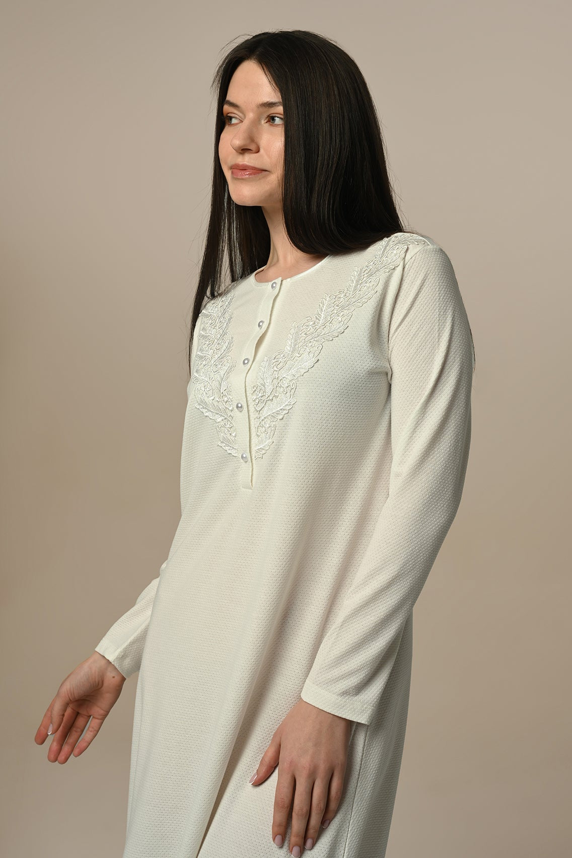 Lace Collar Maternity & Nursing Nightgown - 24404