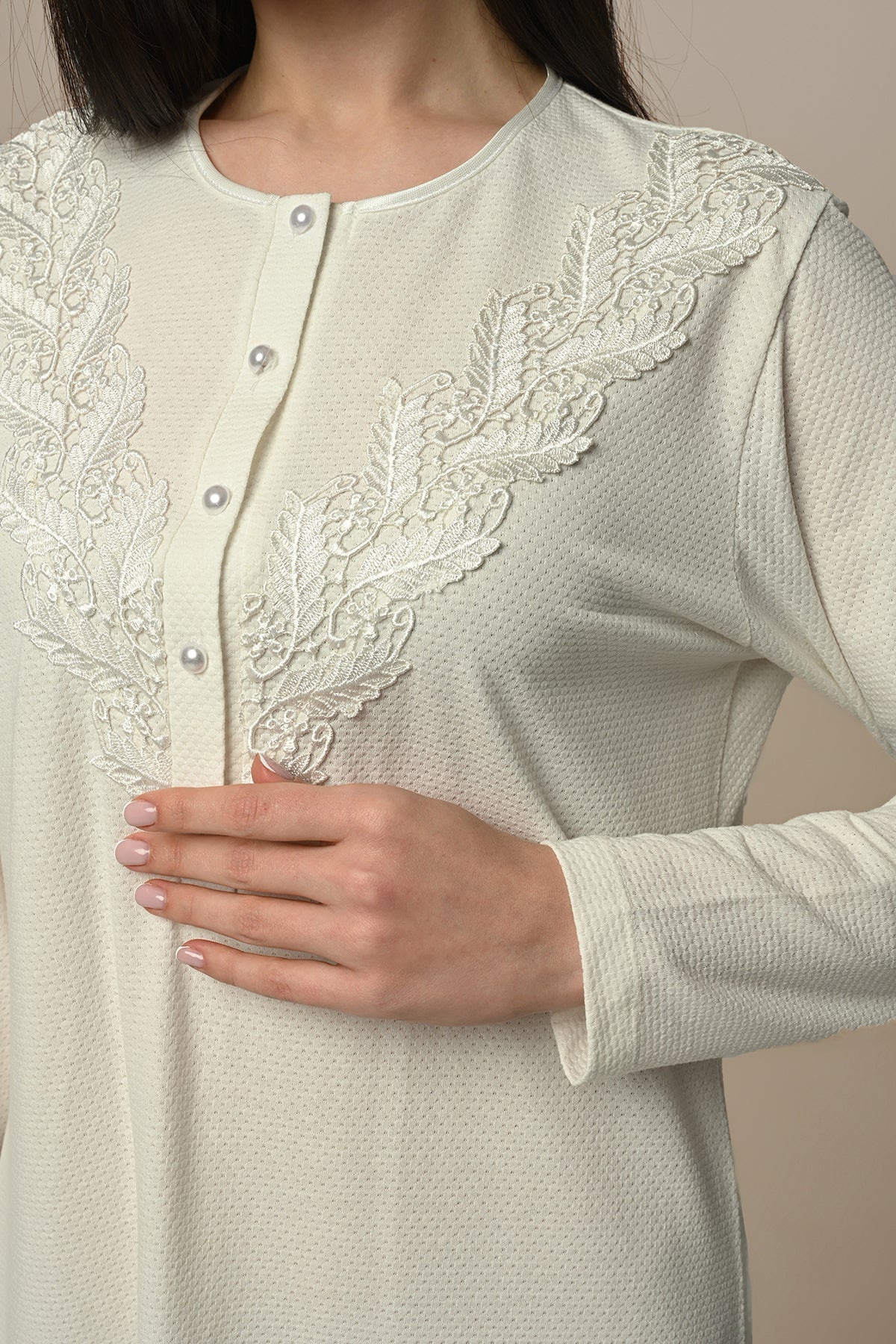 Lace Collar Maternity & Nursing Nightgown - 24404
