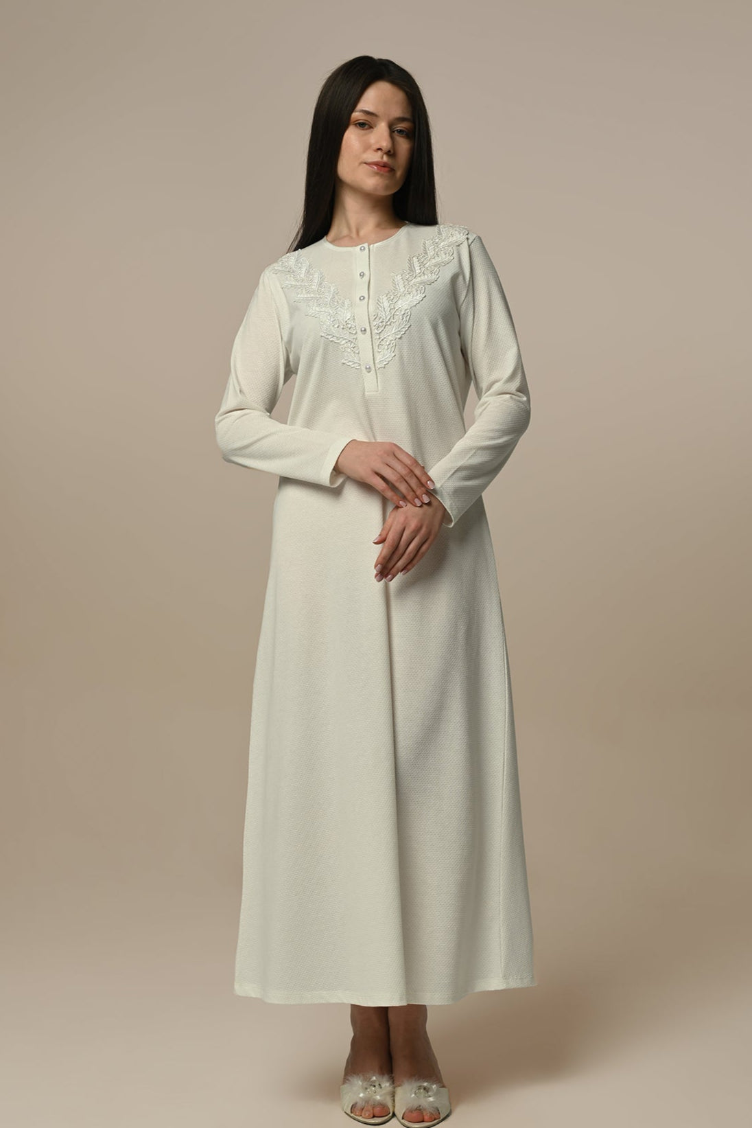 Lace Collar Maternity & Nursing Nightgown - 24404