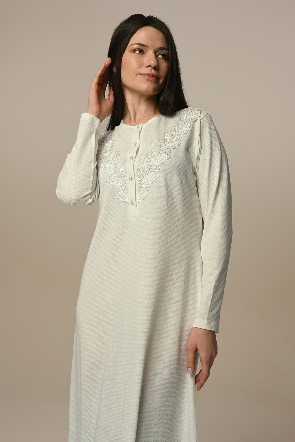 Lace Collar Maternity & Nursing Nightgown - 24404