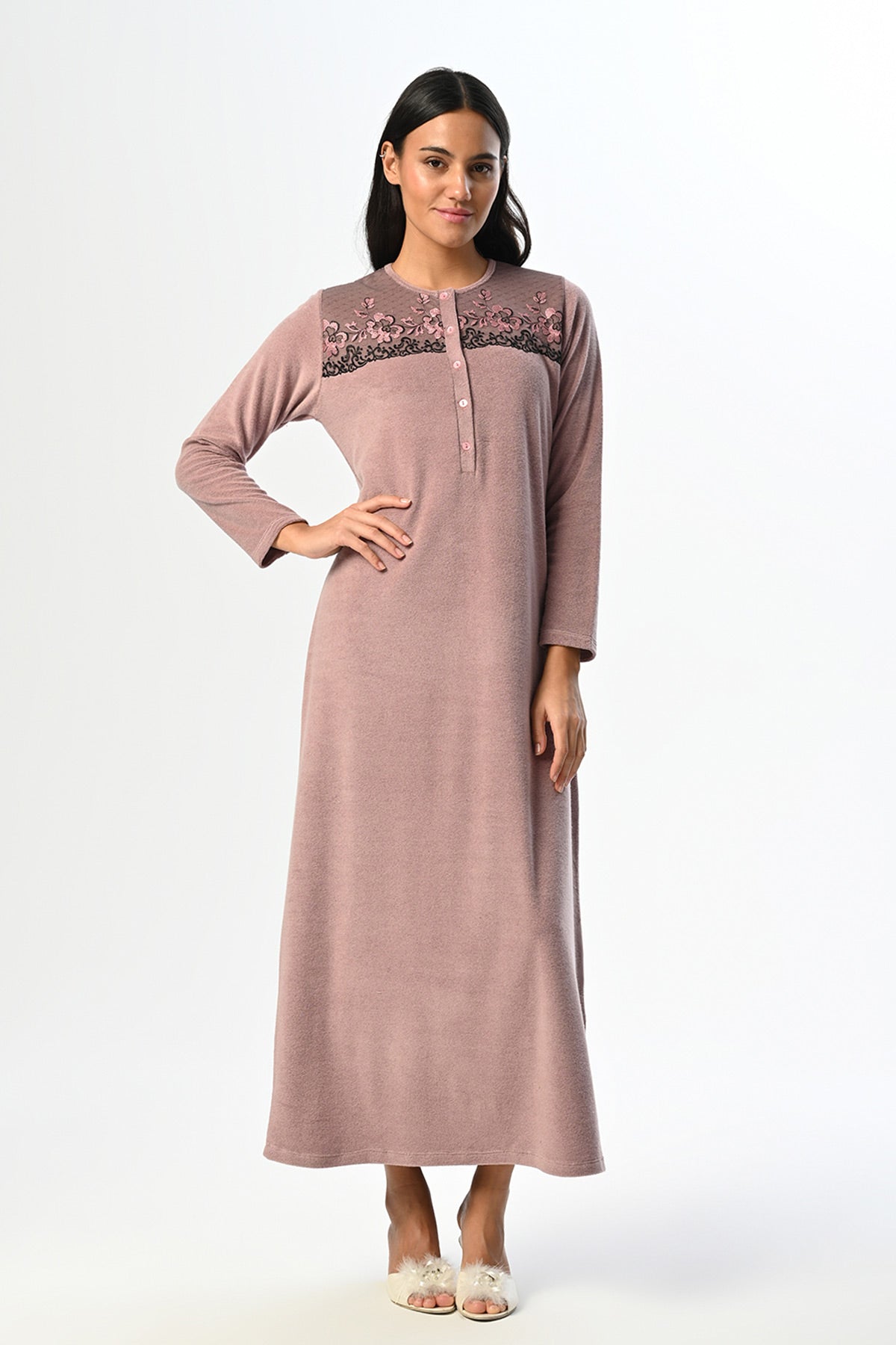 Flowery Lace Maternity & Nursing Nightgown - 24405