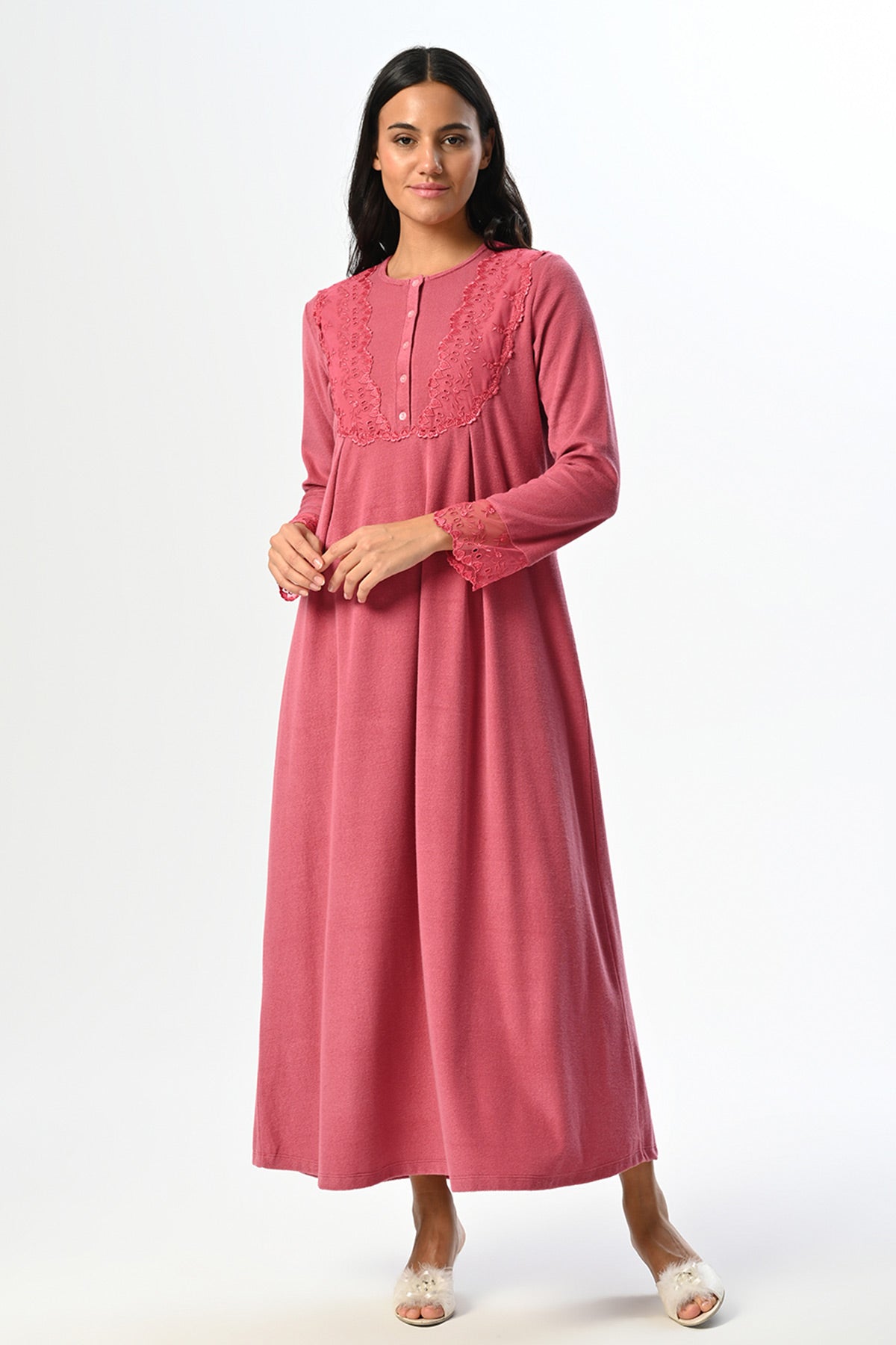 Lace Sleeve Maternity & Nursing Nightgown - 24406