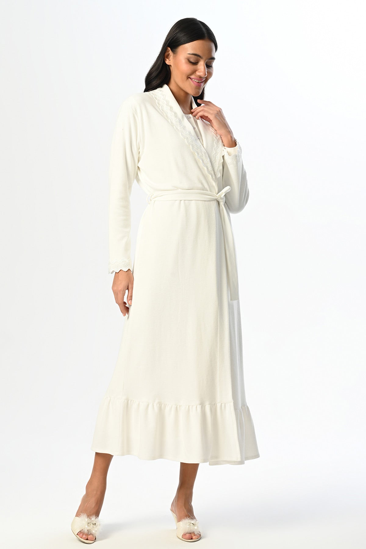Lacy Maternity-Nursing Nightgown & Robe Set - 24523