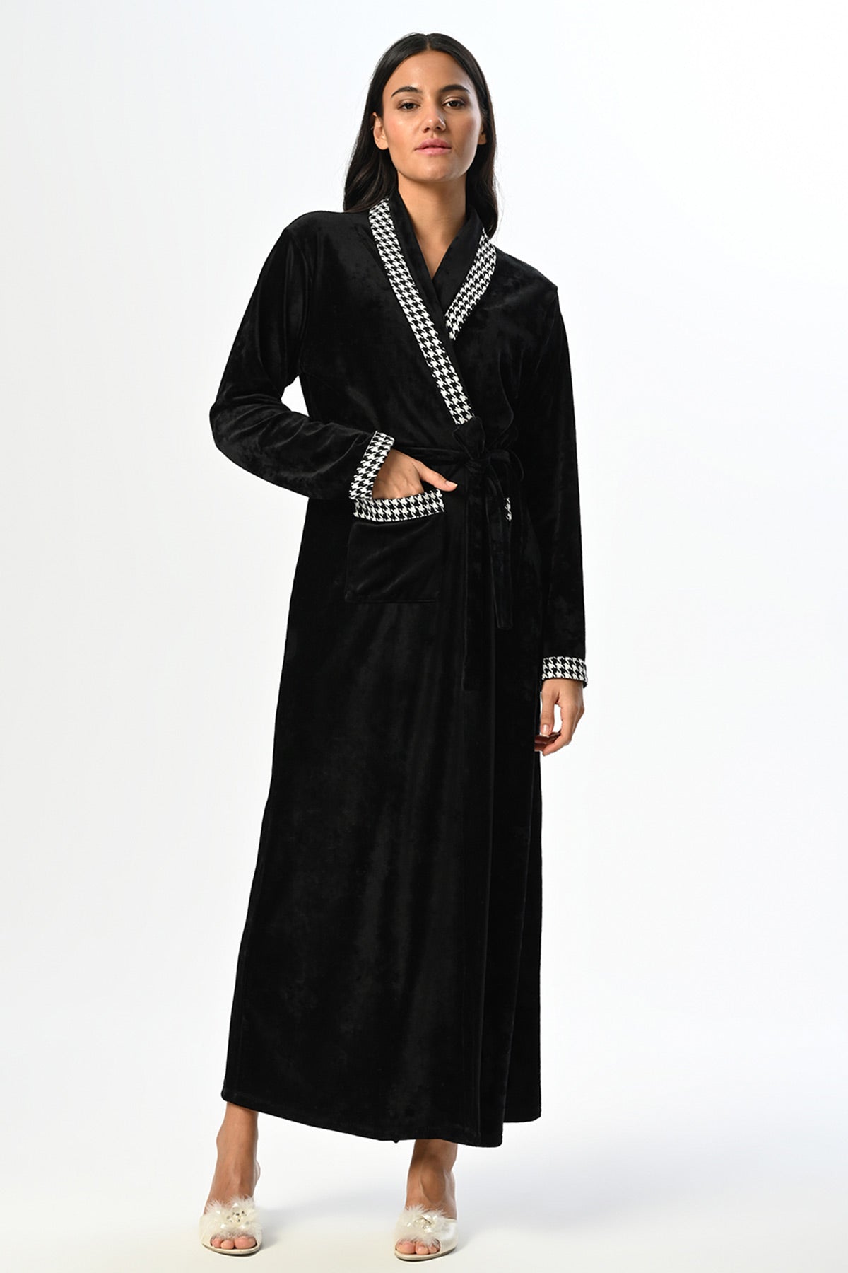 Plaid Pattern Maternity Robe - 24603