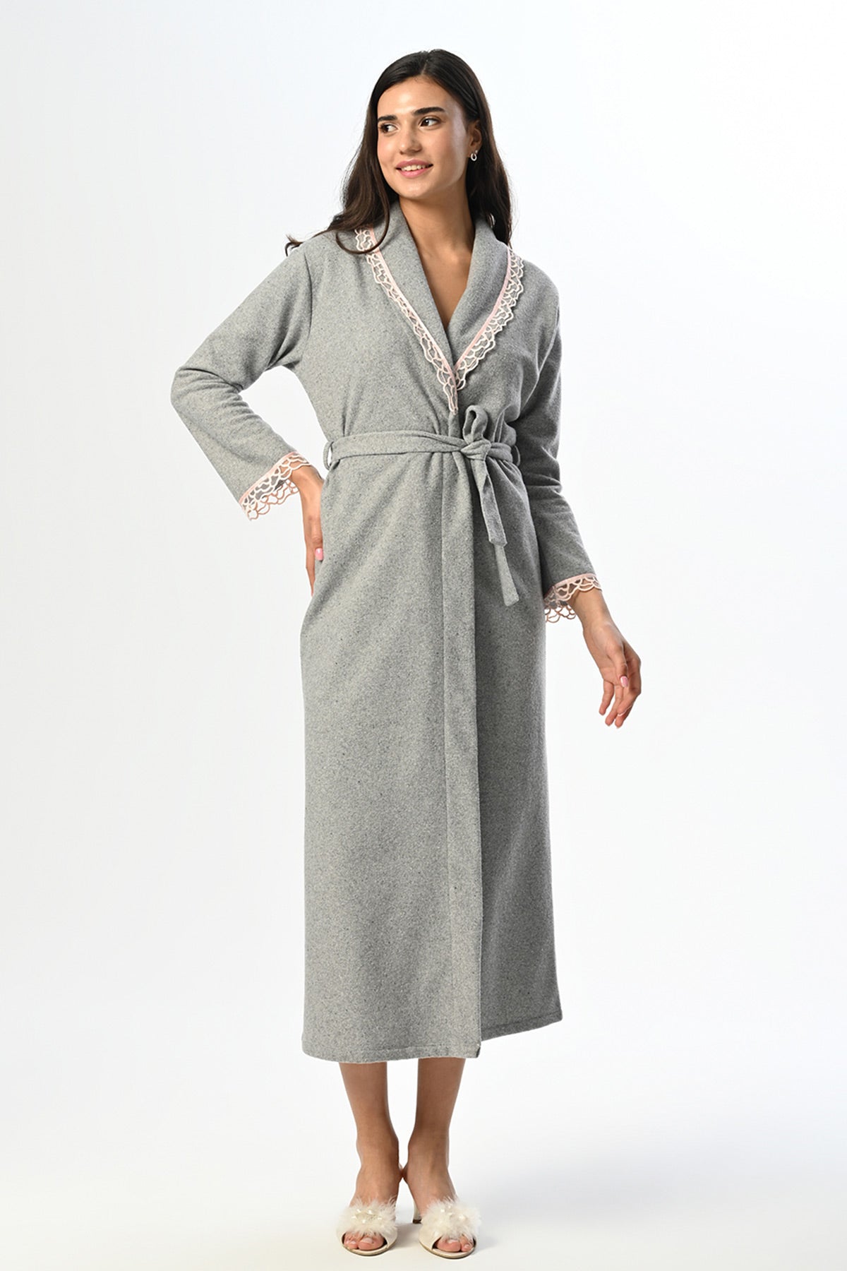 Lace Edge Maternity Robe Pink - 24609