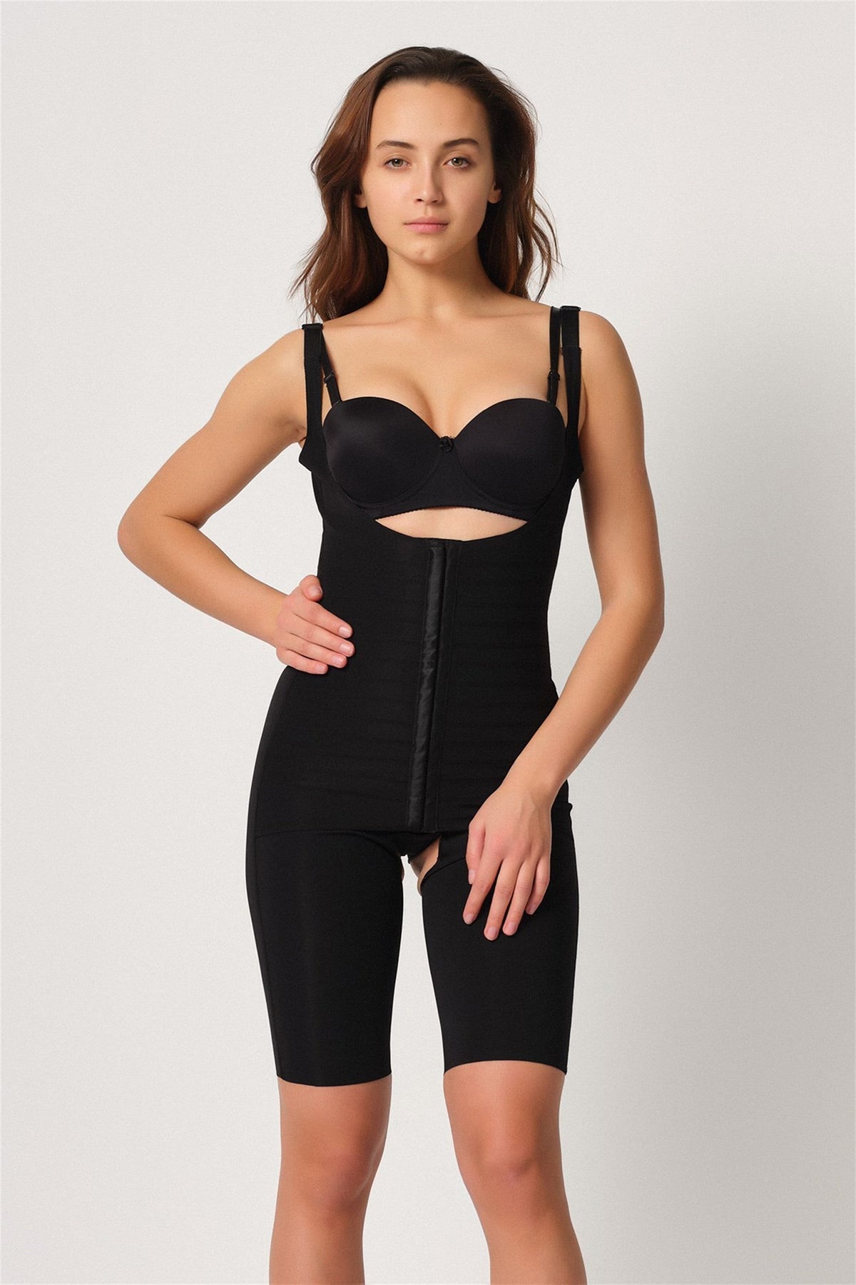 Hook-And-Eye Vest With Carioca Support Full-Length Postpartum Corset Black - 2915