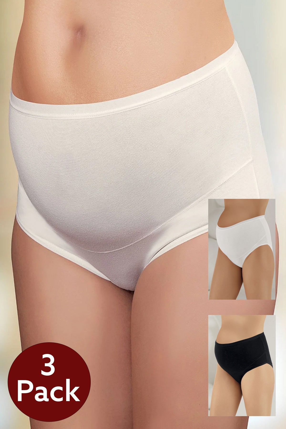 3-Pack Lycra Single Jersey Bato Maternity Panties White-Black-Ecru - 142