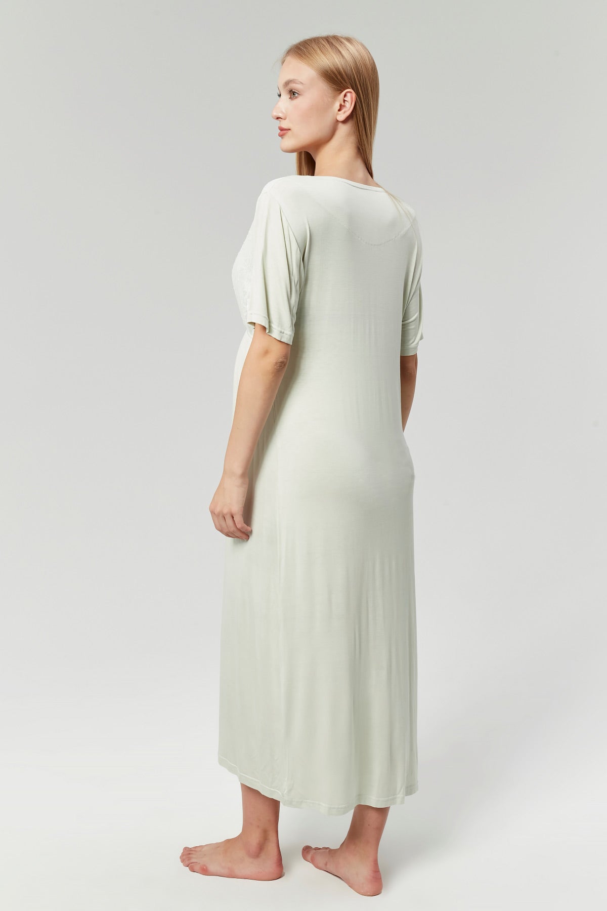 Lace Collar Double Breasted Maternity-Nursing Nightgown & Flywheel Arm Robe Set Mint - 525