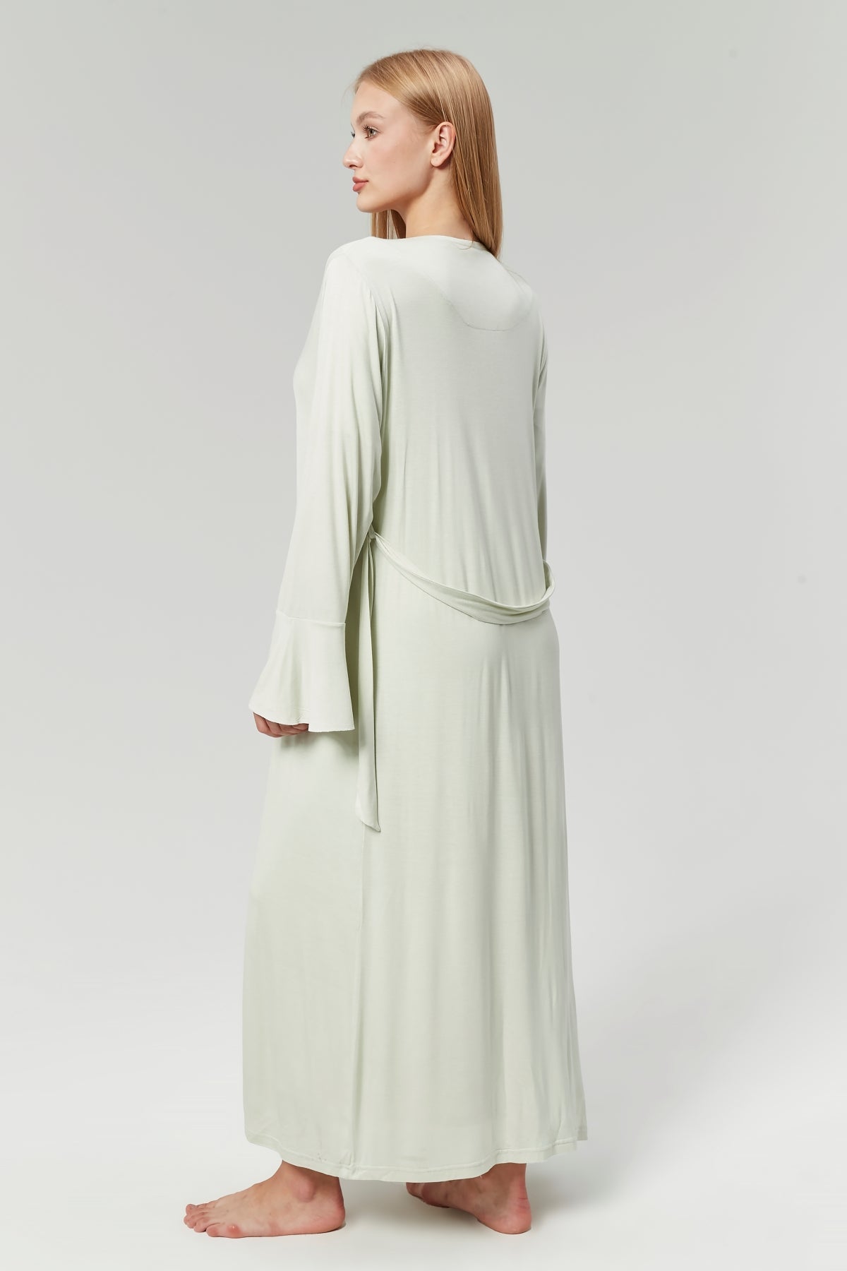 Lace Collar Double Breasted Maternity-Nursing Nightgown & Flywheel Arm Robe Set Mint - 525