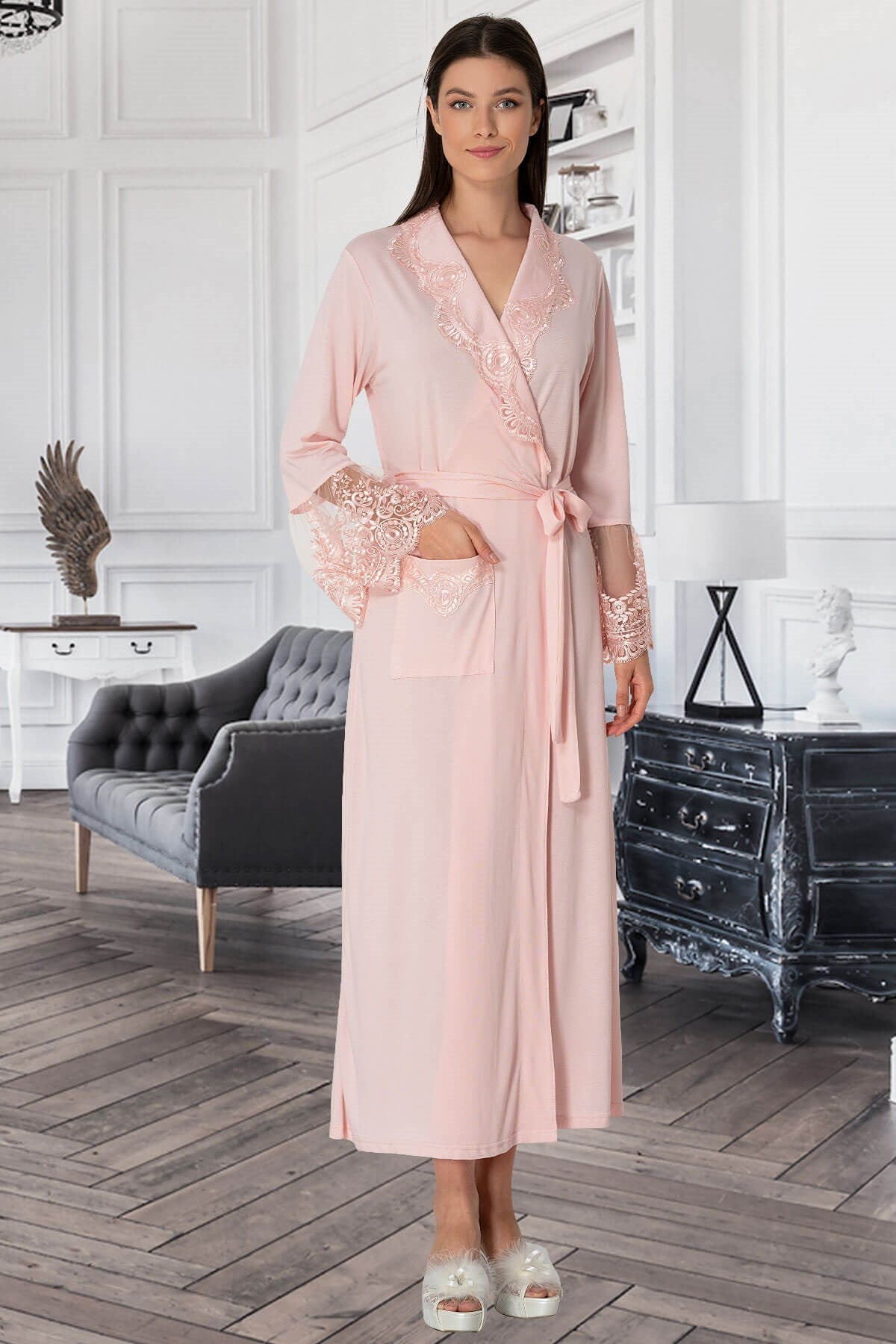 Lace Collar 4 Piece Maternity-Nursing Set Powder - 5355