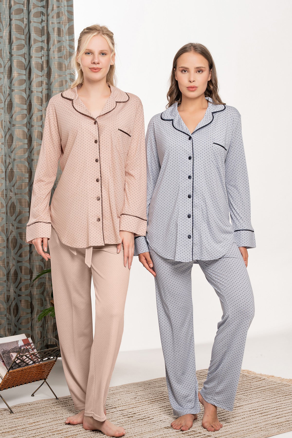 Heart Printed Maternity & Nursing Pajama Set - 5811