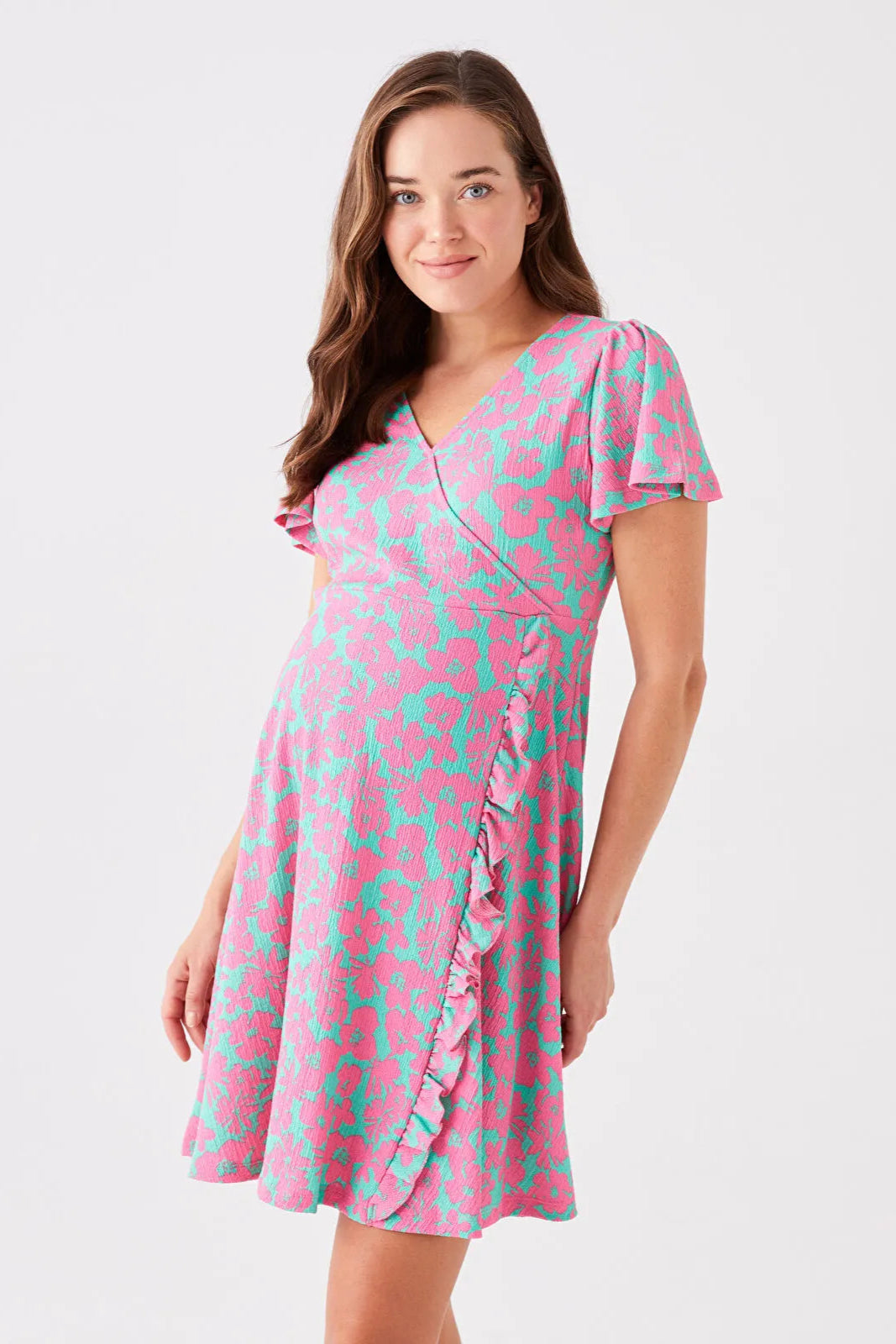 Flowery Double Breasted Maternity Dress Pink - 8119