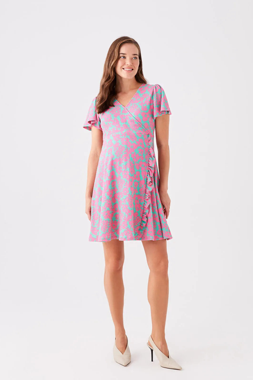 Flowery Double Breasted Maternity Dress Pink - 8119