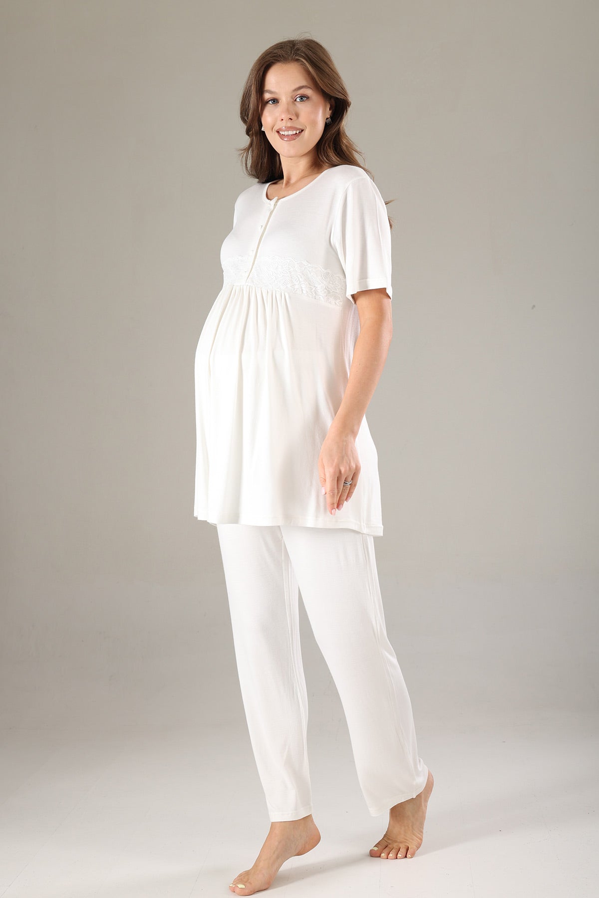 Lacy 3-Piece Maternity-Nursing Pajama & Lacy Chiffon Robe Set Pink - 813