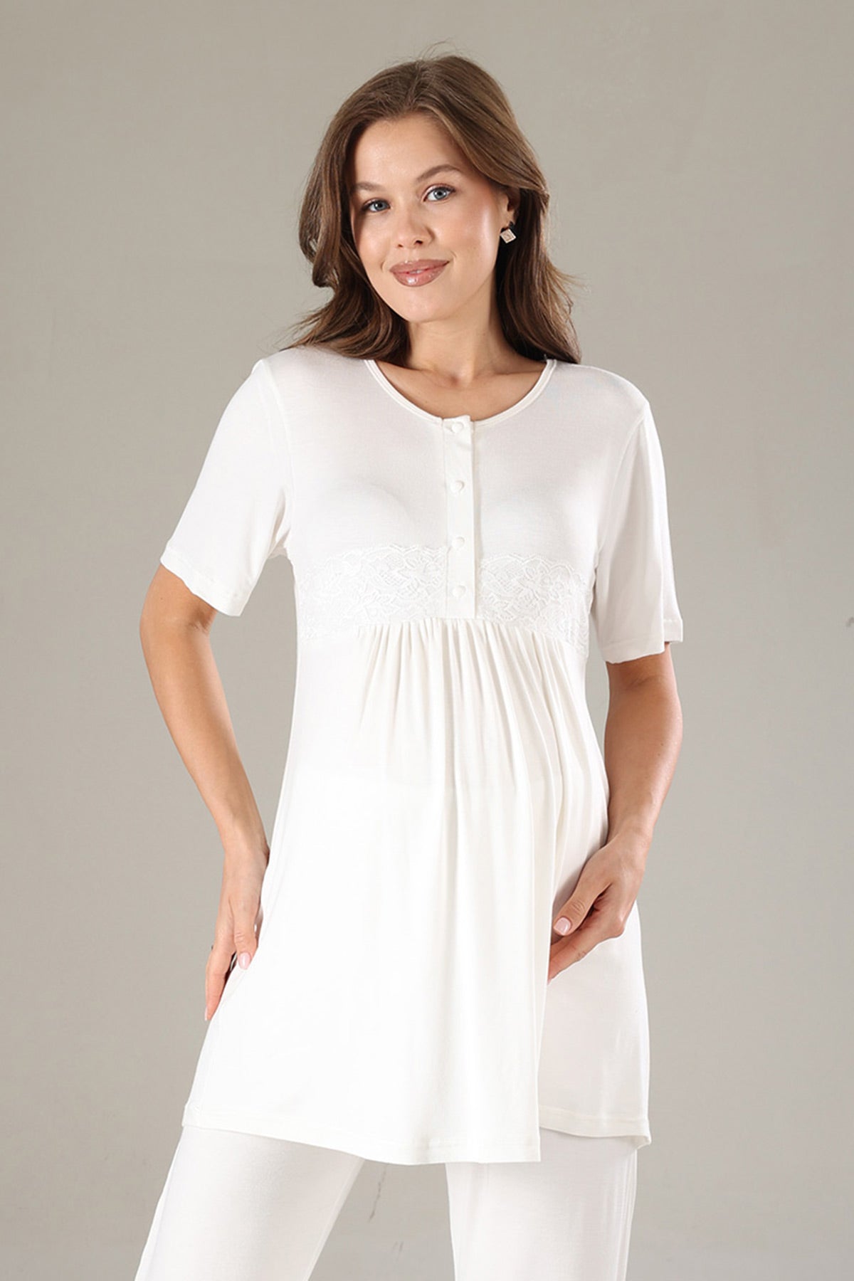 Lacy 3-Piece Maternity-Nursing Pajama & Lacy Chiffon Robe Set Pink - 813