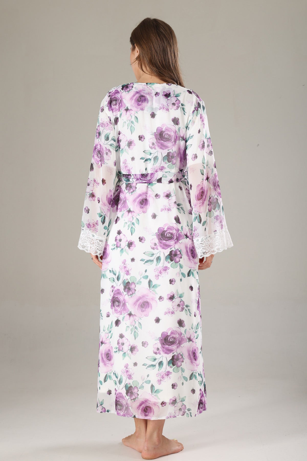 Lacy Maternity-Nursing Nightgown & Lacy Chiffon Robe Set Lilac - 814
