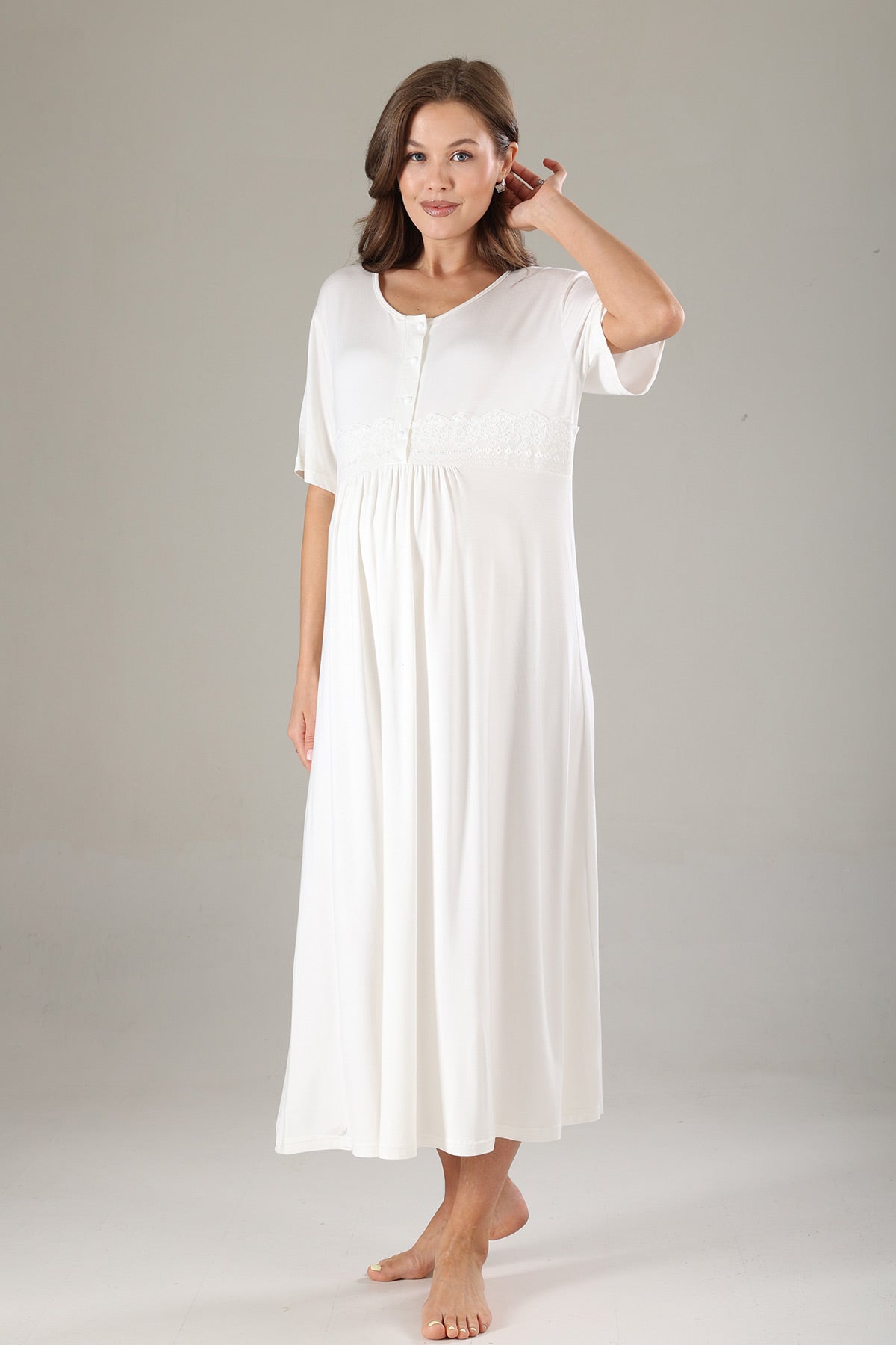 Lacy Maternity-Nursing Nightgown & Lacy Chiffon Robe Set Lilac - 814