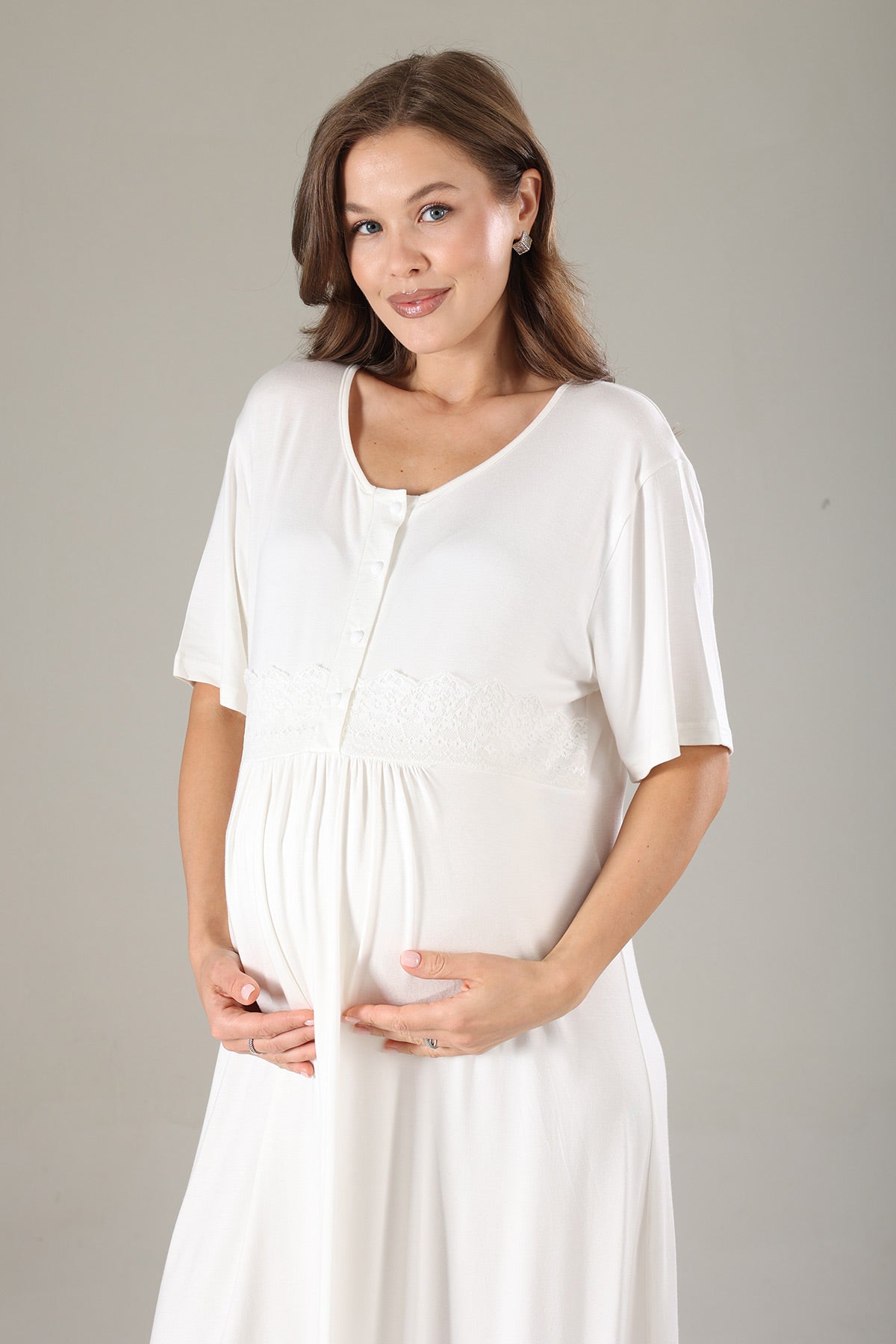Lacy Maternity-Nursing Nightgown & Lacy Chiffon Robe Set Lilac - 814