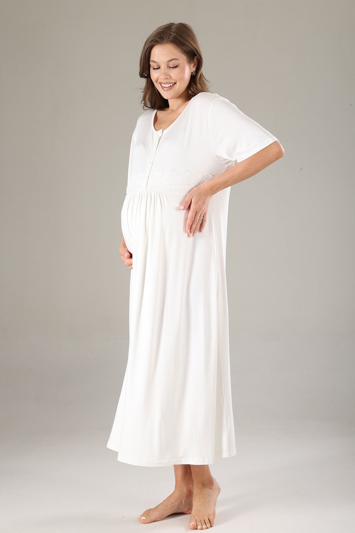 Lacy Maternity-Nursing Nightgown & Lacy Chiffon Robe Set Lilac - 814