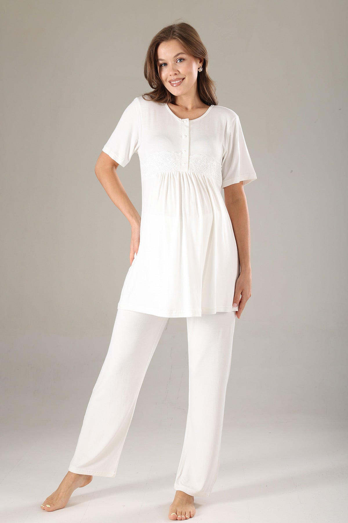 Lacy 3-Piece Maternity-Nursing Pajama & Lacy Chiffon Robe Set Lilac - 815