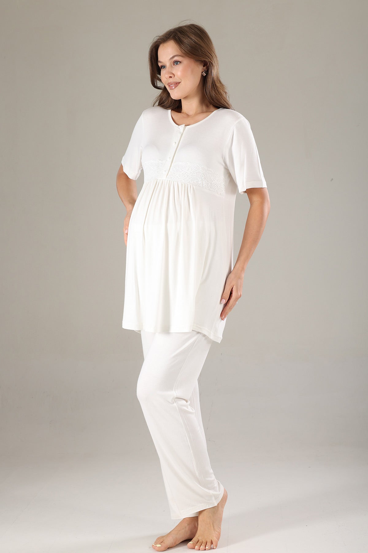 Lacy 3-Piece Maternity-Nursing Pajama & Lacy Chiffon Robe Set Lilac - 815