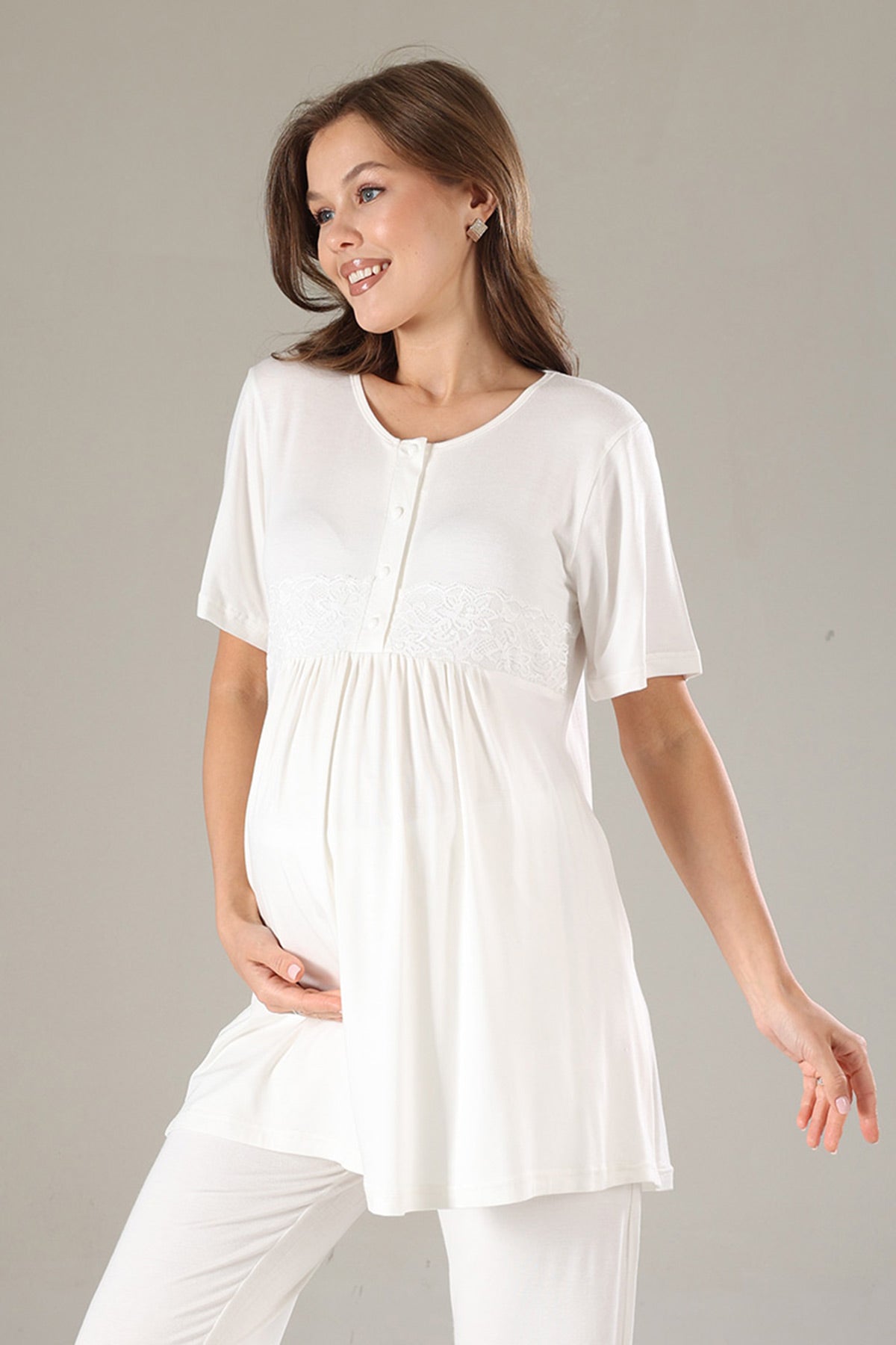 Lacy 3-Piece Maternity-Nursing Pajama & Lacy Chiffon Robe Set Lilac - 815