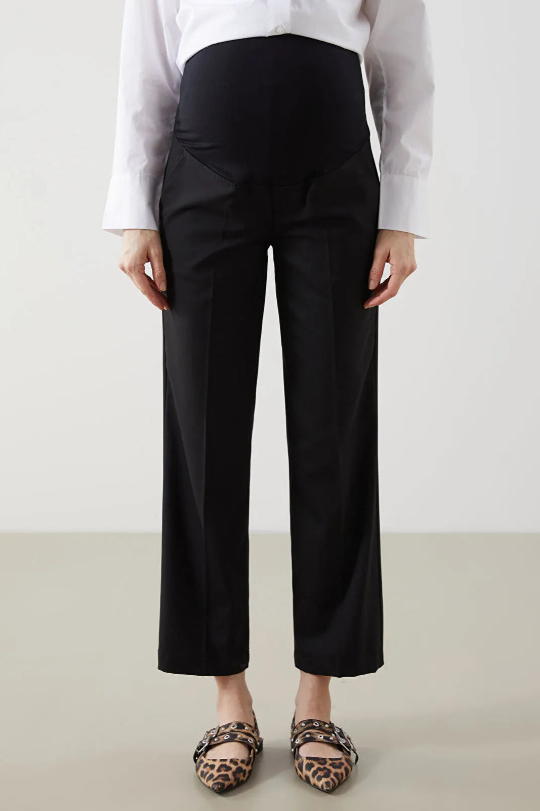 Wide Leg Belly Panel Maternity Trousers Black - 8343
