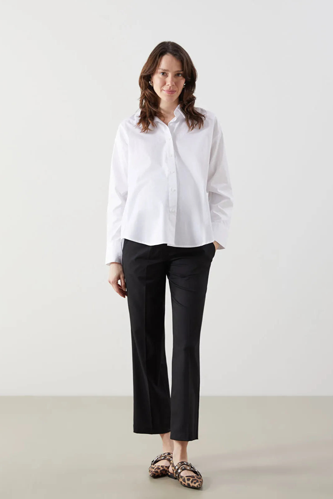 Wide Leg Belly Panel Maternity Trousers Black - 8343