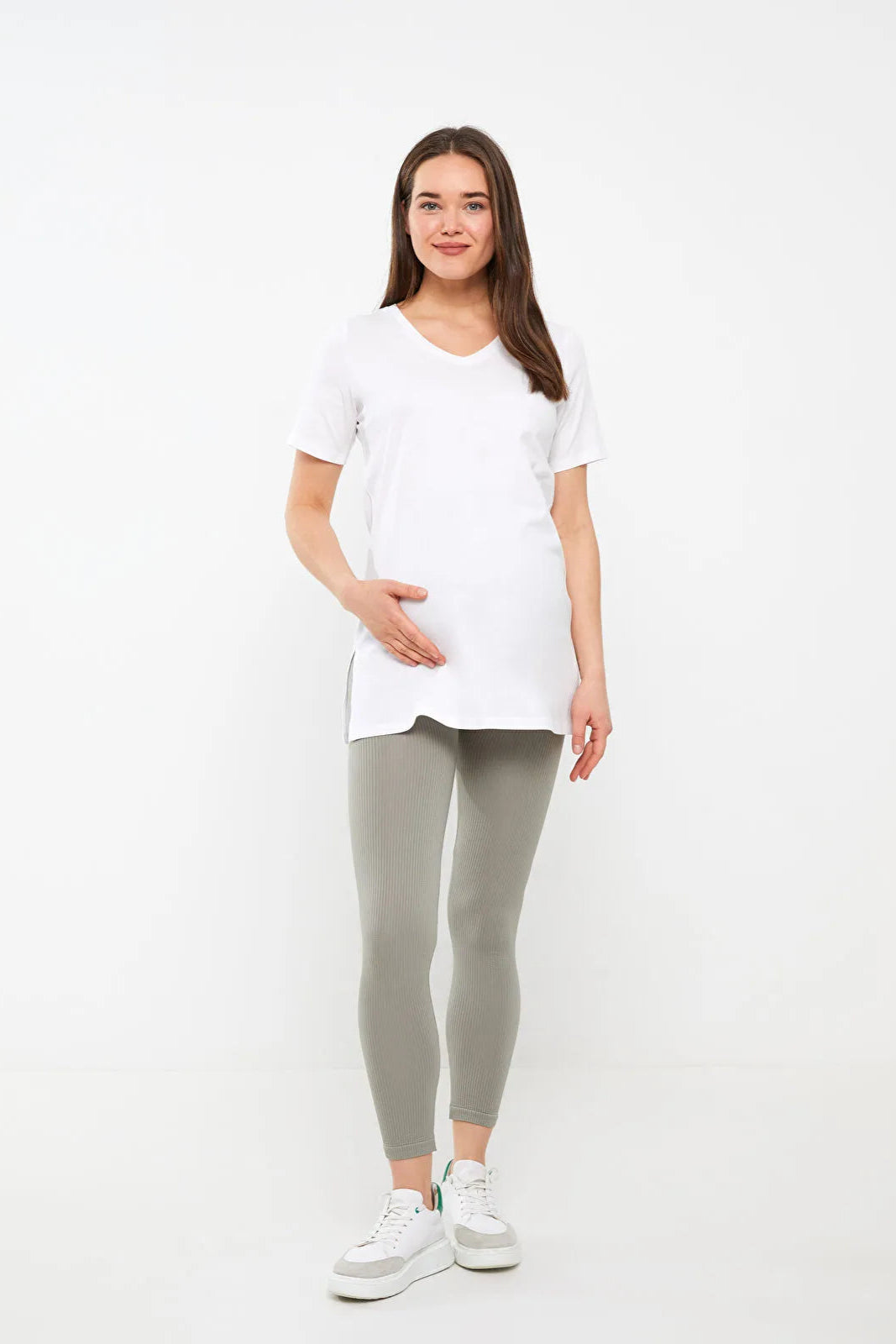 V-Neck Cotton Maternity T-Shirt White - 8648