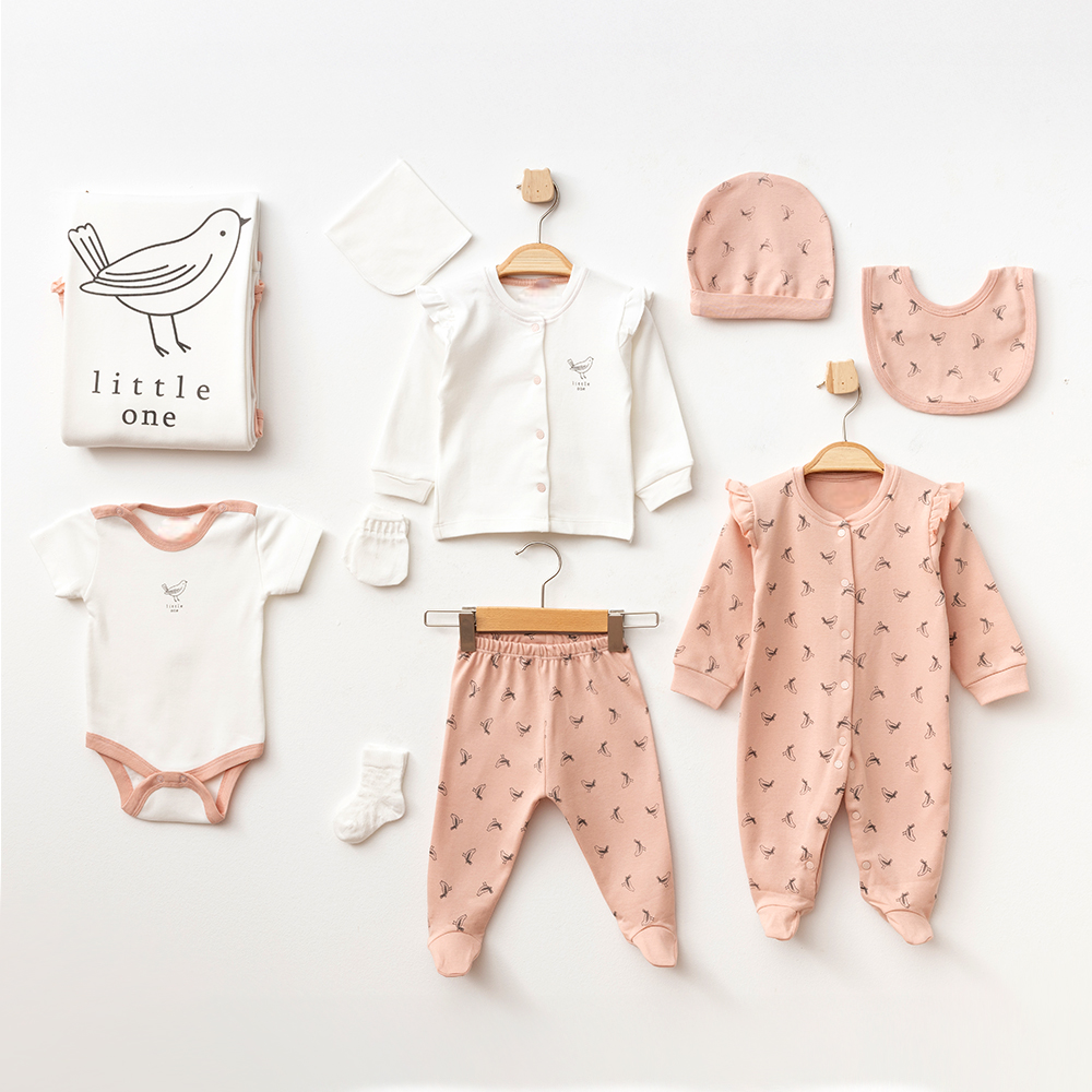 Bird Themed Hospital Outfit 10-Piece Set Newborn Baby Salmon (0-3 Months) - A020.10328