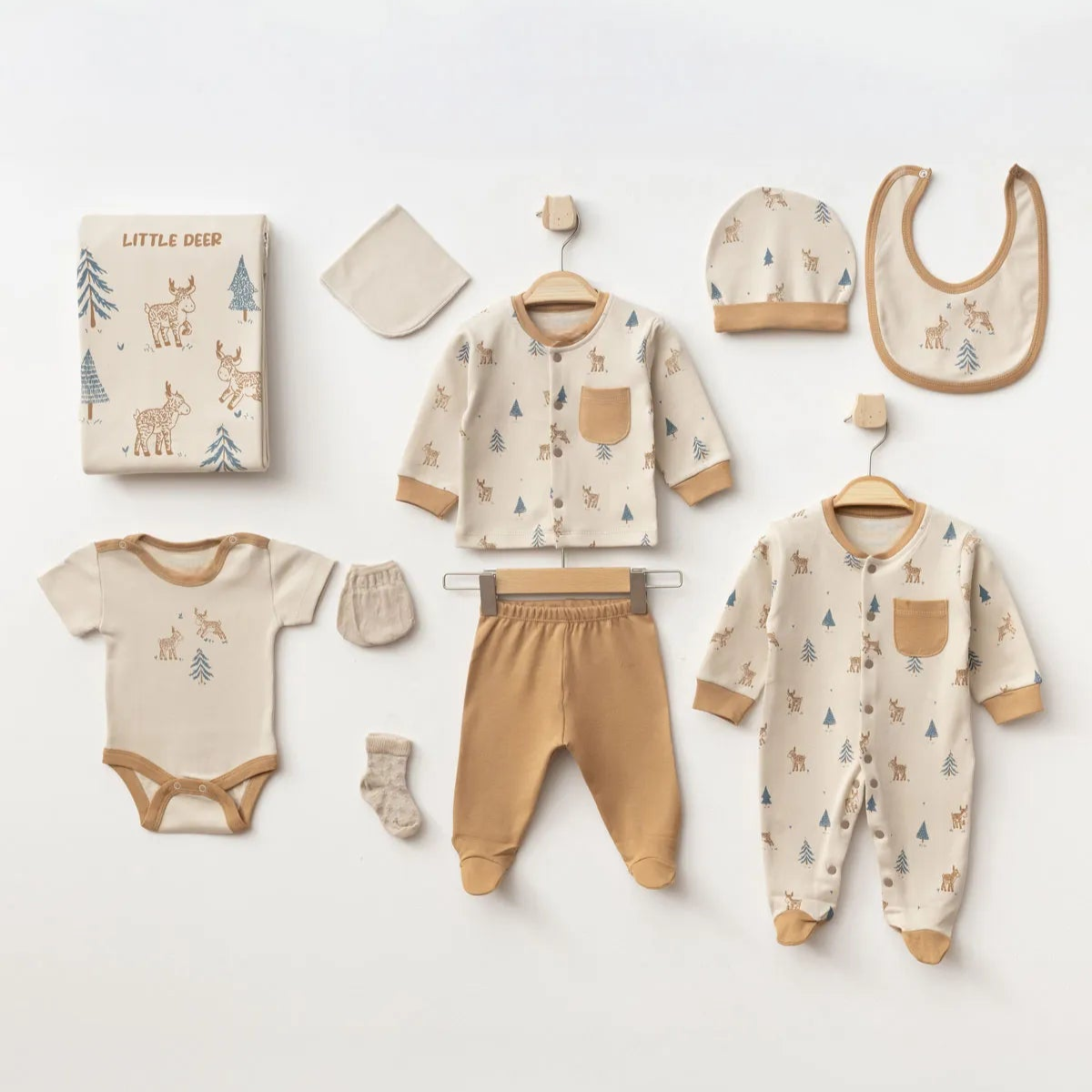 Little Deer Themed Hospital Outfit 10-Piece Set Newborn Baby Coffee (0-3 Months) - A020.10329