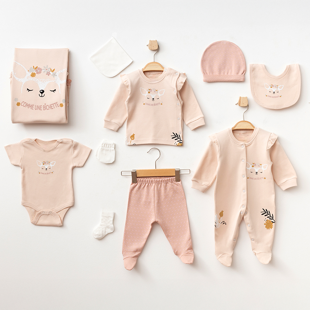Doe Themed Hospital Outfit 10-Piece Set Newborn Baby Girl Pink (0-3 Months) - A020.10330