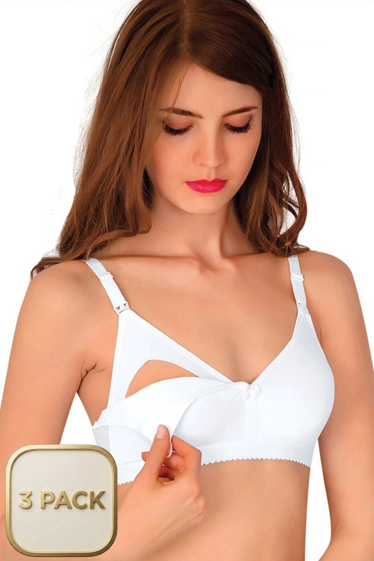 3-Pack Non-Underwired Cotton Nursing Bra White - 305