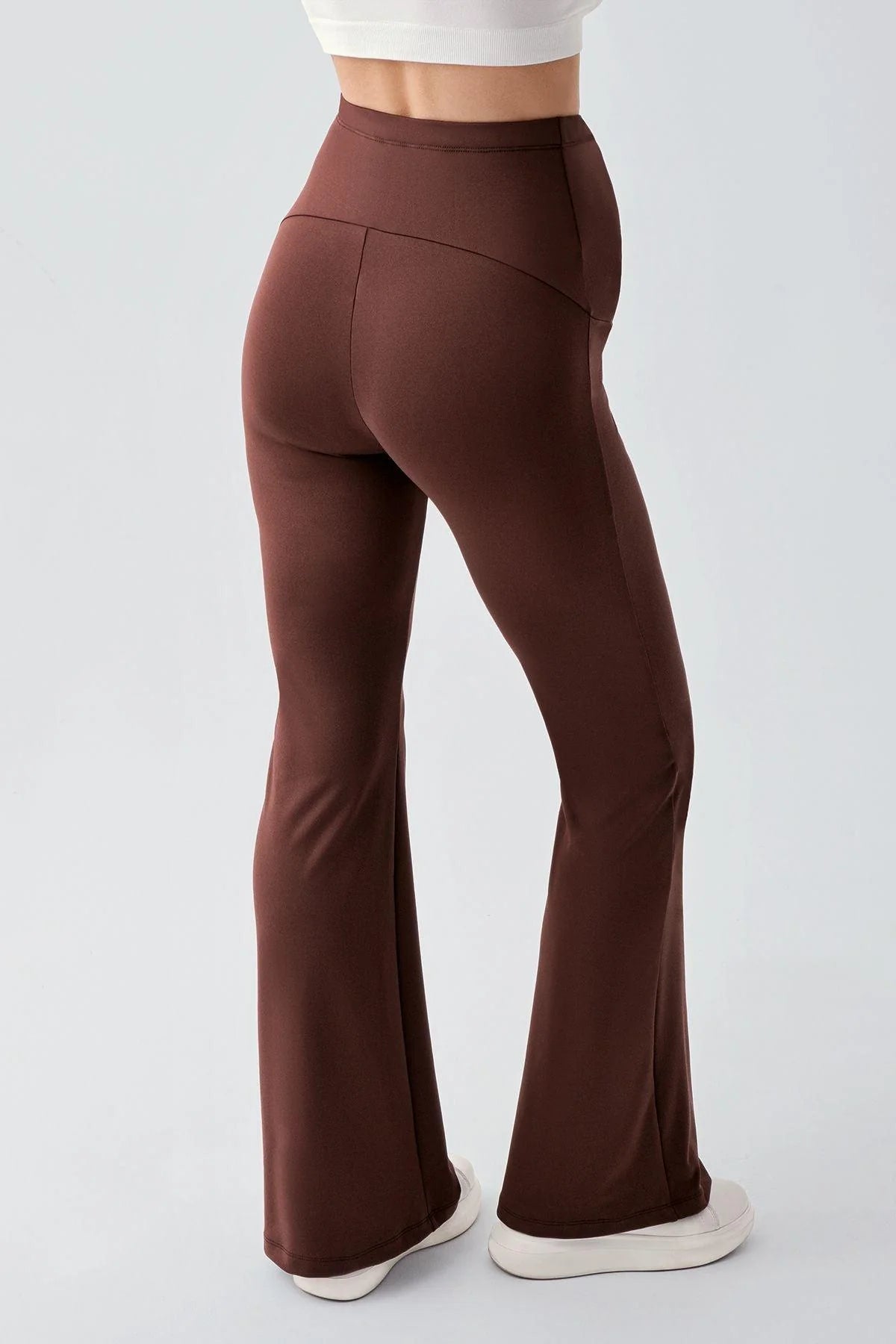 Flared Thermal Fleece-Lined Adjustable Waist Maternity Leggings Coffee - LT9018